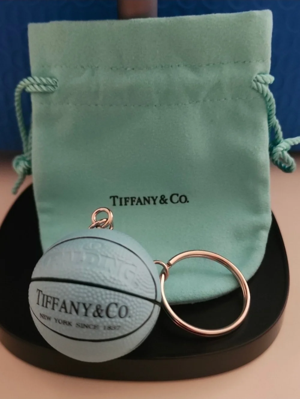 Teal Blue Tiffany Basketball Spalding Keychain With Pouch